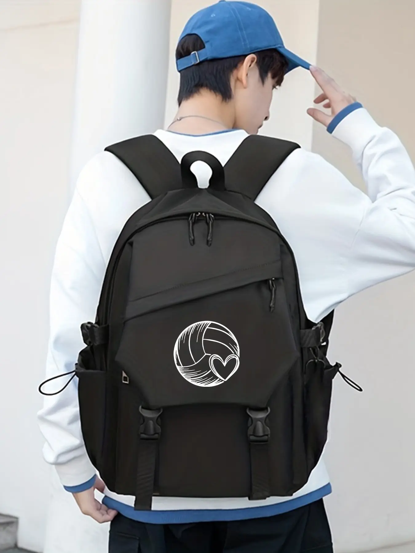 Volleyball Heart Print Backpack, Backpack for School, Multifunctional Large Capacity Sports Bag, Adjustable Straps Laptop Bag, Trendy Backpack, Unisex, Ideal for Students and Outdoor Use