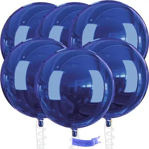 PartyWoo Navy Blue Foil Balloons 6pcs 32 Inch Large Round Foil Big Giant 4D Jumbo Inflatable Mirror Ball Mylar Balloons for Graduation Men Birthday Baby Shower Space Themed Party Decorations