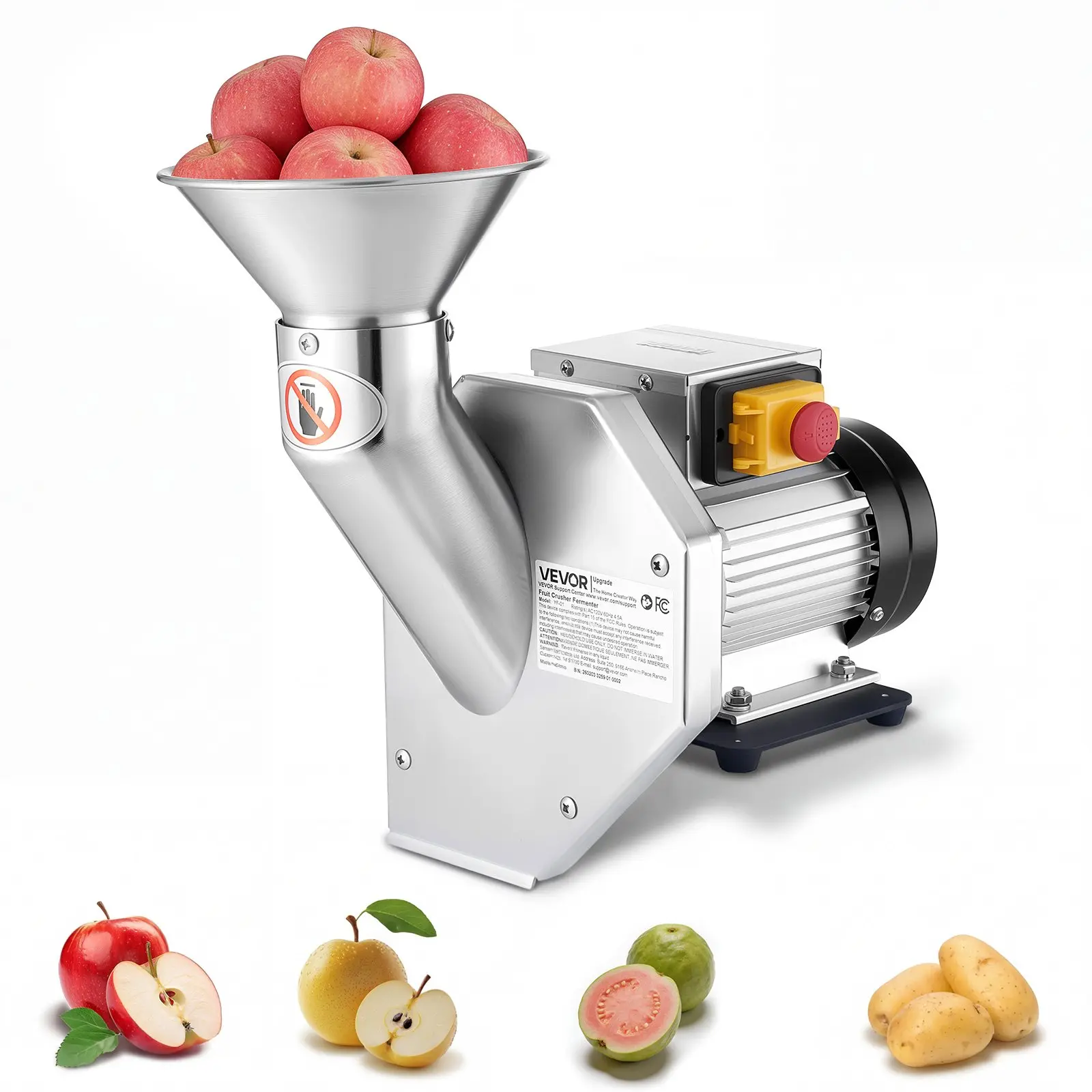 【Summerfinds】VEVOR 550W Electric Fruit Apple Crusher, SUS304 Desktop Crushing Machine, Grinds Whole Apples Up to 2.76" Dia, 60 KG/H Capacity, Cider Press for Apples, Pears, Pineapple, Guava, Carrot, Potato