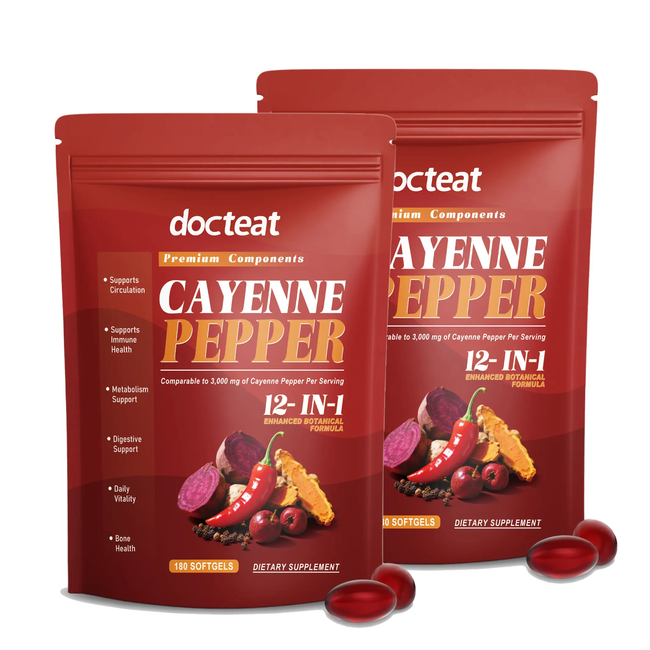 12-in-1 Cayenne Pepper Softgels Supplement - Heart Health, Blood Pressure & Circulation Support with Hawthorn, Berberine, Grape Seed, Beet Root & Turmeric