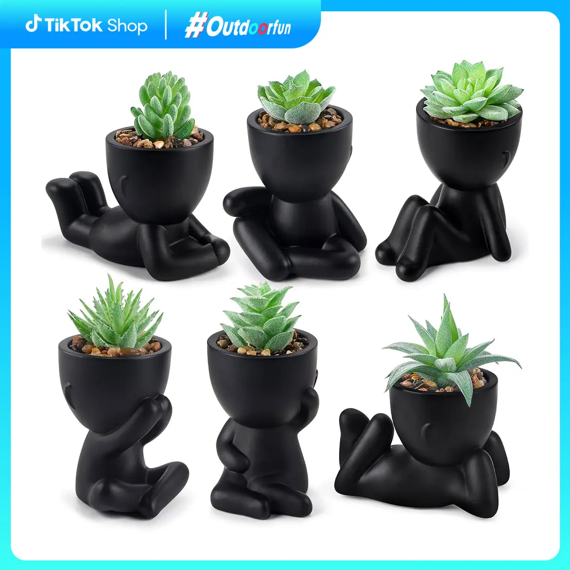 Outdoorfun Set of 6 Fake Plants Succulents Plants Artificial in Black Pots for Bathroom Home Office Table Decor Indoor Decorative for Summer Porch Patio Planters, New Home Garden Decor & Moving Season, summerwins Deals For You