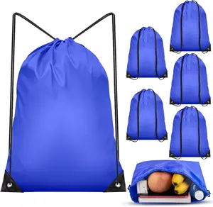 6Pcs Drawstring Bags Bulk Blue Drawstring Backpack, String Backpack Cinch Sack Sport Gym Backpack Bags for Yoga Traviling Outdoor Sports