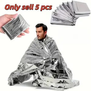 Emergency Use Polyester Film Insulation Blanket Set, 5-Piece Outdoor Survival Gear, 52x82 Inches, Ideal for Camping & Adventure, Emergency Survival Supplies
