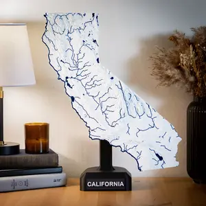 California State Topographic Map - with Rivers and Lakes - with Stand - 3D Printed