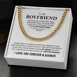 Boyfriend Necklace From Girlfriend - To My Boyfriend Chain, Birthday & Christmas Gifts With Message Card, Valentines Day Gift, Men Cuban Chain Necklace