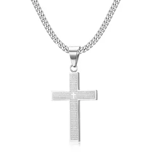 Stainless Steel Cross Necklace for Men & Women, Lord's Prayer Engraved Faith Pendant with 18-26 Inch Cuban Chain, Faith Necklace, Necklaces For Women