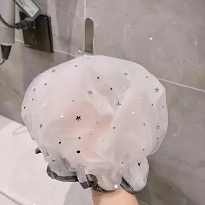 1 Piece Star Pattern Shower Cap, Mesh Design Shower Cap, Double Layer Waterproof Shower Cap, Bathroom Supplies