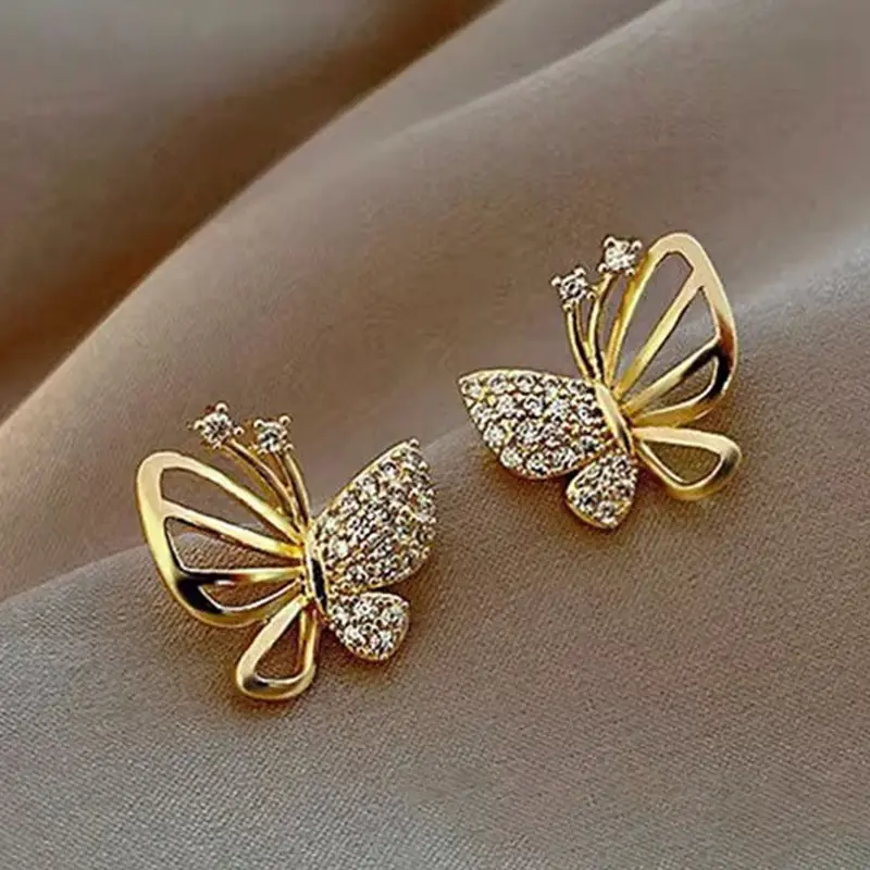 Elegant Zircon Butterfly Earrings, Stud Earrings, Asymmetric Design, Fashionable Simple Style, Women's Daily Commute Jewelry, Versatile Earings, Ear Studs, Good Earrings