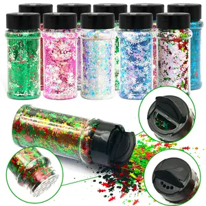 Holographic Chunky Glitter 24-Colors Craft Glitter for DIY Resin Crafts Slime Tumbler Jewelry Making，Cosmetic Glitter for Body Nail Face Eye Hair Nail Lip Makeup Festival Party Shimmer Multi color Christmas holiday Glitter