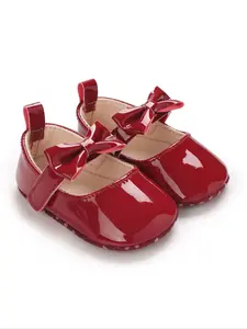 Cute Baby Girl Mary Jane Shoes with Bow Decoration, Bowknot Design Shoes, Comfortable PU Leather Slip-On Footwear for Outdoor Activities, All Seasons Elegant Design Soft Soled Shoes, Baby Walking Shoes, Infant Shoes