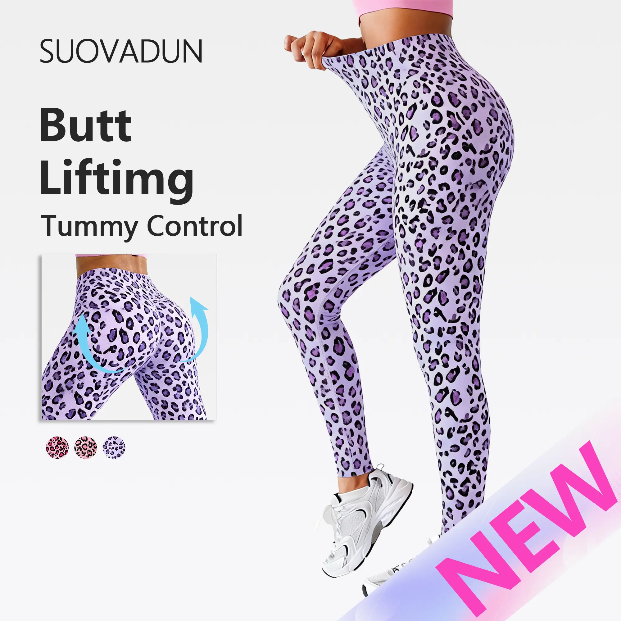 【Discount for live】SUOVADUN Cute leopard workout leggings feature butt‑lifting cut, wide waistband offers comfy all‑day support XSL26029