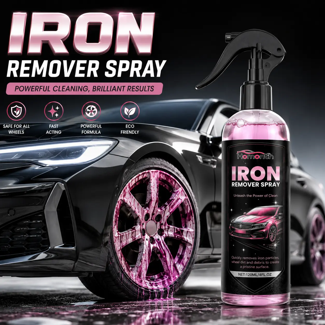 Heavy-Duty Automotive Rust Remover Spray, Fast-Acting Iron Cleaner with Rust Prevention, Safe for Car Paint, Wheels, Rims, Motorcycles, RVs, Boats, Restores Metal Surfaces, Heavy-Duty Remover Rust Prevention