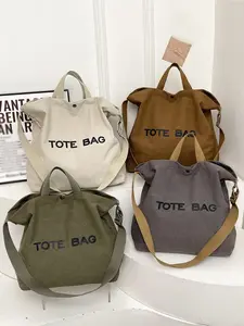 Women's Fashionable Letter Print Nylon Canvas Tote Bag, Reusable Bag, Foldable Zipper Closure, Multifunctional Lightweight, Perfect for Vacation, Casual, Shopping, Street Style