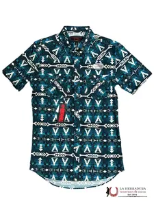 ROCK & ROLL MEN BOTTON UP SHORT SLEEVE CARIBBEAN AZTEC PRINT SNAP BMN3S07151