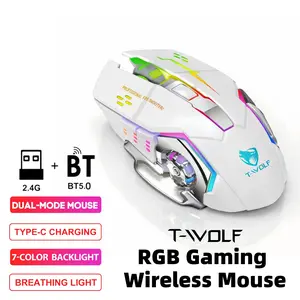 Dual Mode Wireless Mouse - Bluetooth 5.0 & 2.4G Rechargeable Silent Mouse, 25-Day Battery Life with RGB Backlit, Ergonomic Slim Computer Mice for Laptop, iPad, Mac, Windows
