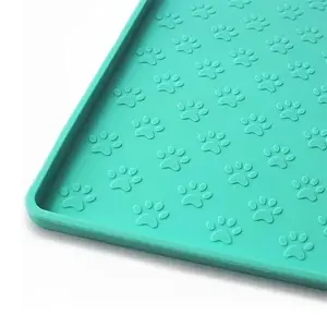 Paw Print Pet Feeding Mat - Silicone Waterproof Bowl Pad with Raised Edges, Non-Slip Slow Feeder Base for Cats/Dogs (Food Containment Design & Easy-Clean Surface)