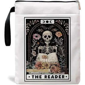Book Sleeve with Zipper, Book Sleeve for Book Lovers, The Reader Tarot Card Book Sleeves, Book Pouch Kindle Protector, Gifts for Women Teacher Librarian Bookworm Bookish (White-B, Large)