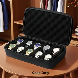 10-Slot Rectangle Watch Storage Box - Fashionable Watch Accessories, Polyester Hard Shell with Flip Top Closure, Watch Display Organizer for Watch Collection | Durable & Protective | Ideal for Gifts