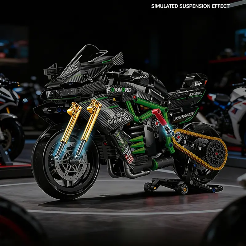 MOC 1:8 Scale Kawasaki H2 Motorcycle Mechanical Assembly Kit, High-Difficulty Collectible Toy with Simulated Suspension Effect, RC Supercar Kit for Kids, Enthusiasts, Unisex