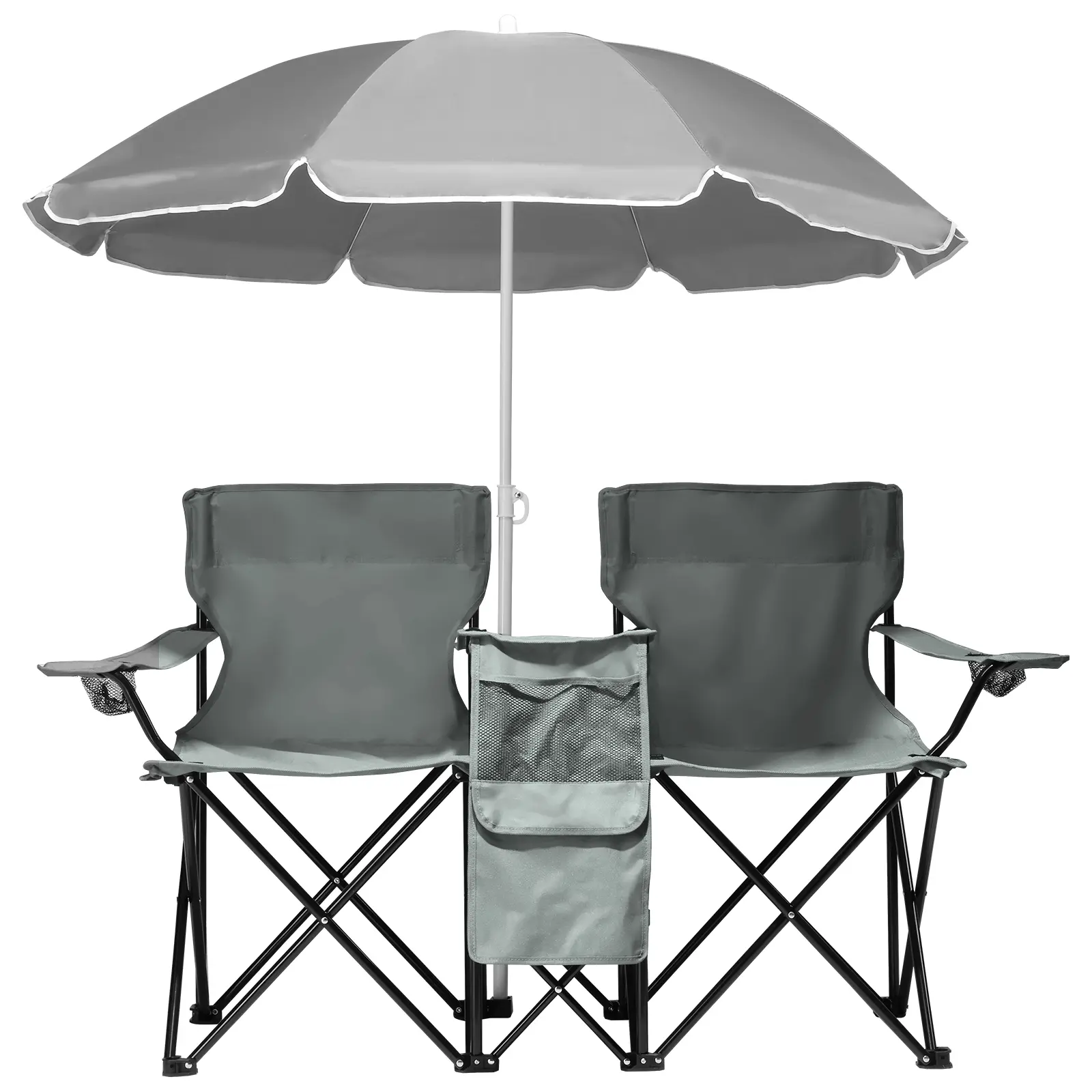Camping Furniture - Portable 2-Seat Folding Chair with Removable Umbrella & Mini Table, Outdoor Lawn Seating for Picnic Includes Carrying Bag