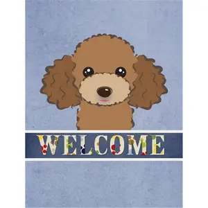 212 MAIN Chocolate Brown Poodle Welcome Flag, 11x15 in Garden Size, Double-Sided, Weatherproof Home & Outdoor Decor