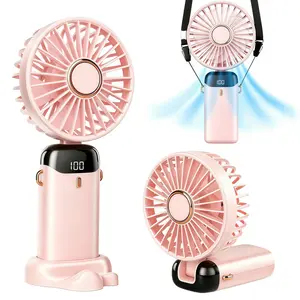 LMMAKE Portable Handheld Rechargeable Battery-Operated Fan with Base, Digital Display, 90° Adjustable, for Outdoor & Indoor Use