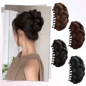 Women's Heat-Resistant Synthetic Fiber Ponytail Wig - With Clip-In Bun and Braid Style, Instantly Increases Short Hair Volume, Low Maintenance, Suitable for Daily Wear, Christmas and Other Holiday Parties