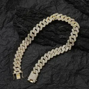 Pass Diamond Test Moissanite 20mm  925 Solid Silver Cuban link chain for Rapper Hip Hop Necklace