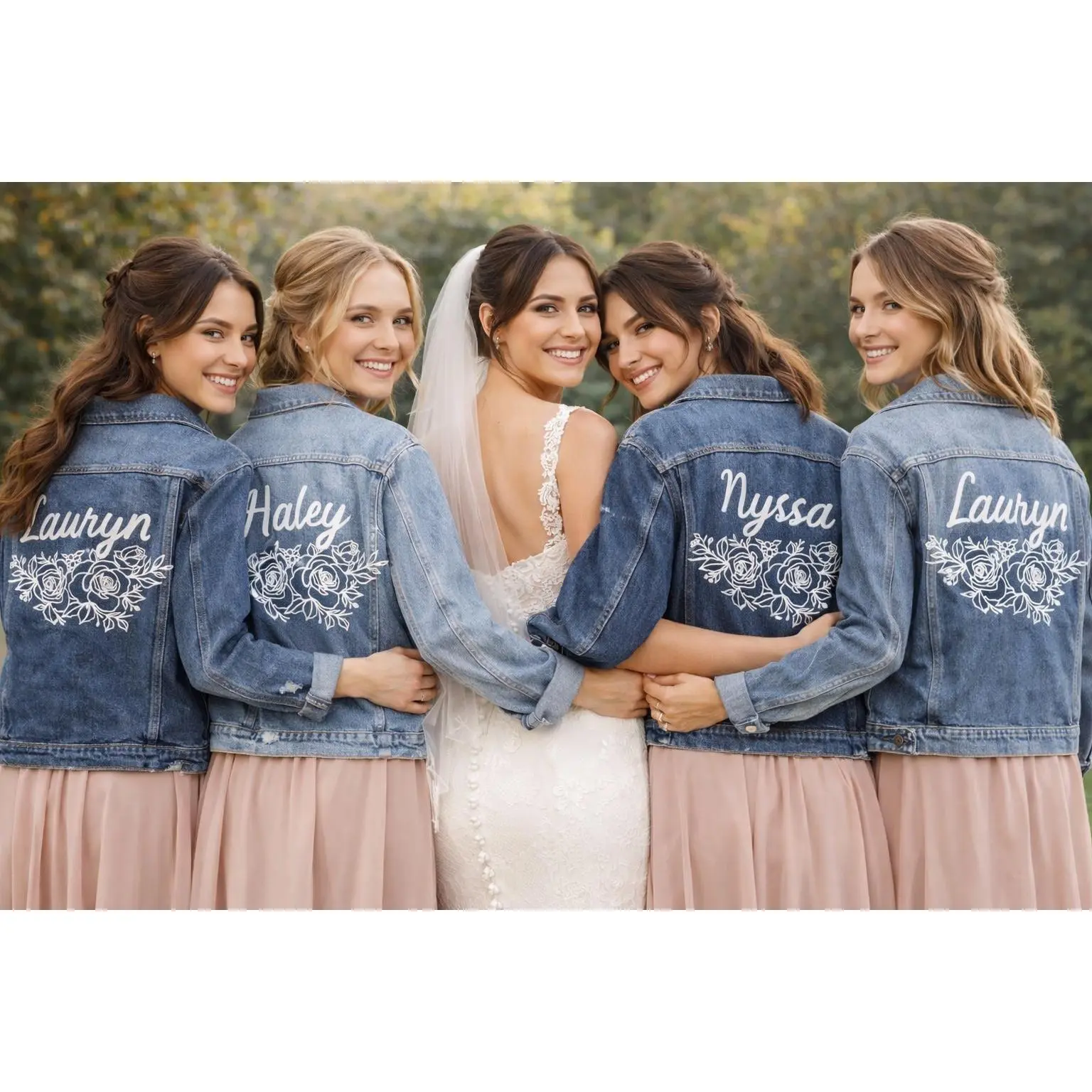 Bride Denim Jacket with Custom Logo or Text | Hand Painted Wedding Jean Jacket | Personalized Bridal Gift, Bachelorette Party Jacket