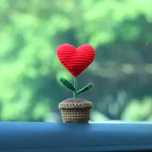 Handmade crochet Flowers Cute Heart/rose Pot Plant, for Car decor Desk Decor, Car Interior Decoration, Car Ornament, Car Desktop Decor, Ideal Gift for Her, Girlfriend, Best Friend, Christmas, New Year, Valentine's Day