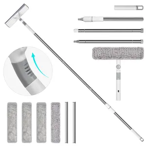 2-in-1 Rotatable Squeegee Window Cleaner with 69" Adjustable Handle, 4 Pads & 2 Blades for Homes, Cars & High Windows, Streak-Free Cleaning Solution
