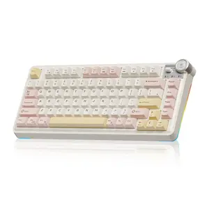 LINGBAO MK75 three-mode connection keyboard, 81 keys, RGB cool backlight effect, multi-function knob, large capacity and long-lasting battery life, game office desktop notebook, compatible with Windows/MAC system.