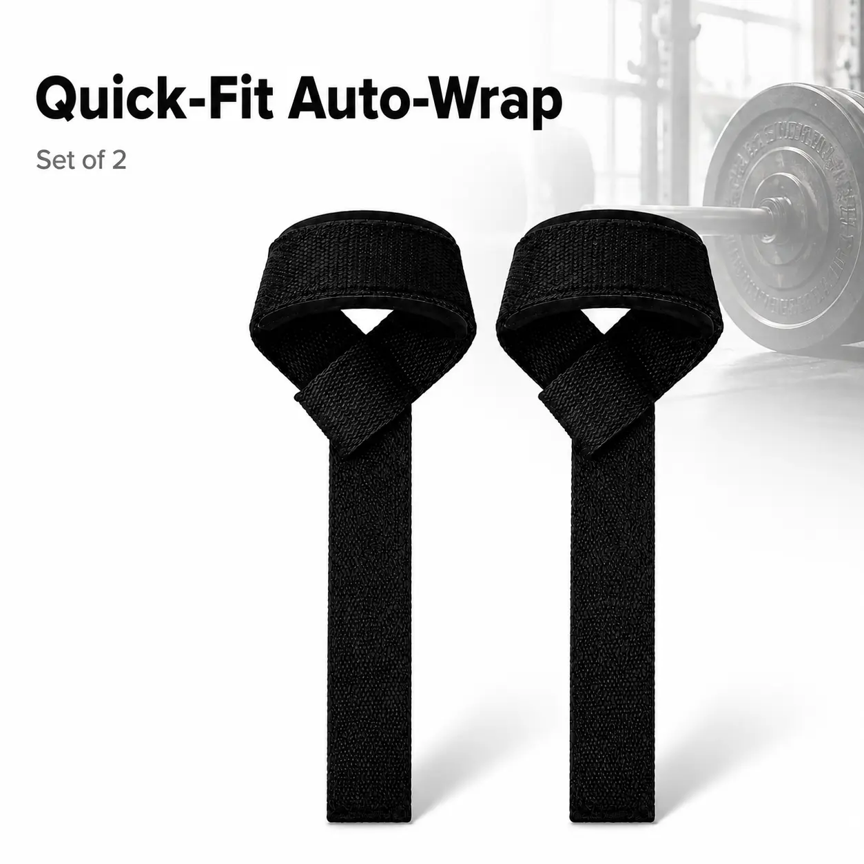Quick-Fit Auto-Wrap Lifting Straps for Weightlifting, Self-Wrapping Non-Slip Silicone-Grip Wrist Straps for Deadlifts, Pull-Ups, Rows, Shrugs, Barbell & Strength Training, Grip Support and Wrist Protection, Set of 2