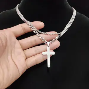 Men's New Cuban Cross Chain Combination 2025 Fashion Accessories Unisex Necklace Set with Metal Coating for Versatile Wear cool necklace