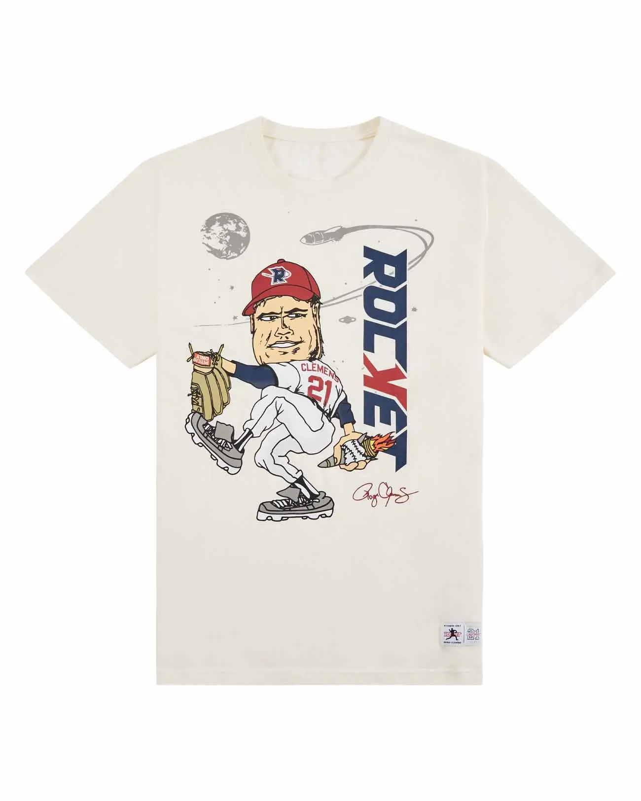 Men's Baseball T-Shirt, Pitchers Only Rocket Retro, Roger Clemens Collection, 100% Cotton, Glow in the Dark Print