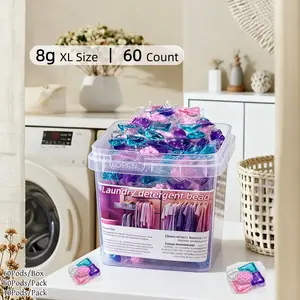5D 5-in-1 Laundry Detergent Pods, 60pcs with 8g Extra-Large Capsules, Deep Clean & Stain Removal, Long-Lasting Fresh Scent, Color-Safe, Gentle on Skin, Highly Efficient Laundry Detergent Beads