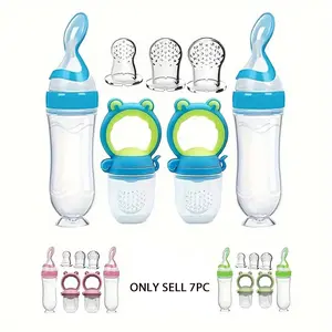Professional Baby Feeding Set, 7pcs/set Silicone Feeding Bottle Spoon, Silicone Feeding Utensils, Squeeze Baby Food Dispensing Feeder, Baby Feeding Tools, Drinking Feeding Supplies