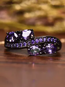 1 Piece Unique Black Rings for Women Stackable Design Engagement Ring, Statement Multi Ring, Artificial Gemstone Ring, Metal Coated Copper, Perfect for Parties & Birthdays, Elegant Gift Idea for Girls