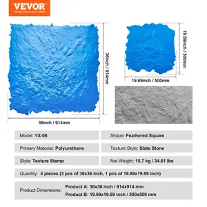 VEVOR Concrete Stamps Mat, 36x 36 in 18x 18 in, 4 pcs Concrete Texturing Skin Polyurethane Stamp Stone Tile Texture Mat, Slate floor Imprint Seamless Stamp Concrete Molds for Outdoor Decorative