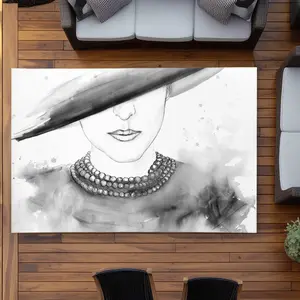 Begin Home Decor C1ROAR57SSCPLA 5 x 7 ft. Mysterious Lady with A Hat - Office Figurative Outdoor Rectangle Area Rug