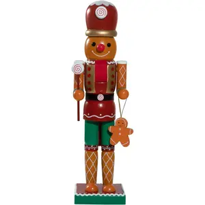 Gingerbread Nutcracker Christmas Decorations - 14 Inch Wooden Handmade Candyland Nutcracker Figures Christmas Ornaments Gifts for Indoor Outdoor Holiday Home Party Table Xmas Decor