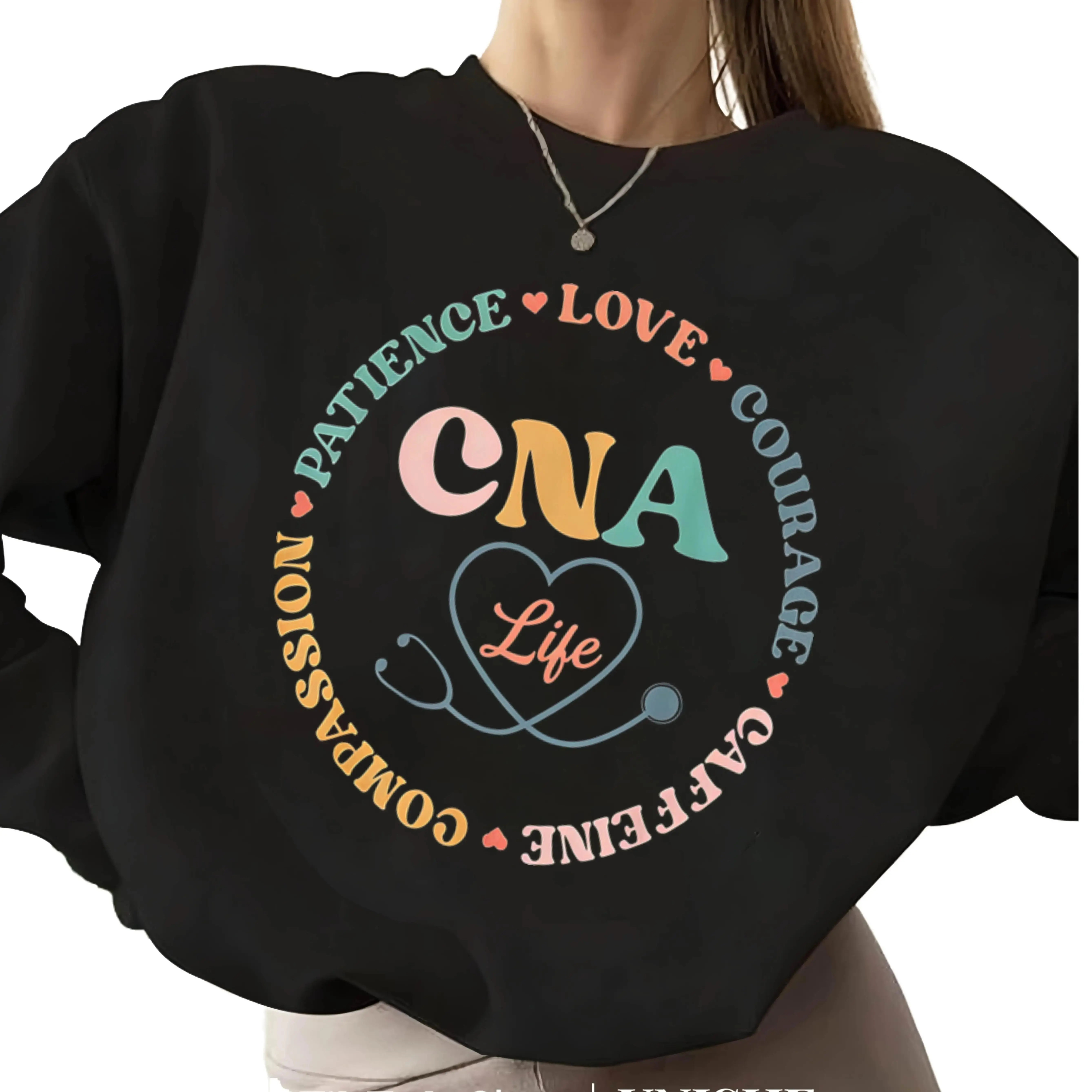 Female Certified Nursing Assistant (CNA) Life Polyester Soft Fabric Long-Sleeve Pull-On Pullover Tops - Casual All-Seasons Sports Sweatshirt with Prints, Sports & Outdoor Clothing HoodieWomen's Sports Sweatshirt