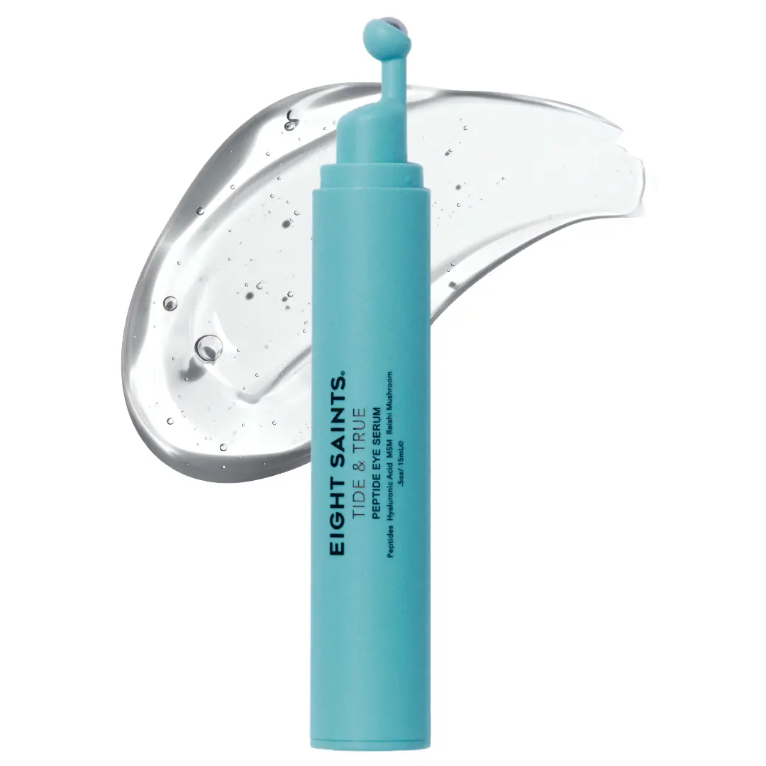Peptide Eye Serum by Eight Saints Skincare - Cooling Rollerball Under Eye Serum for Puffiness Dark Circles & Wrinkles with Peptides Hyaluronic Acid MSM & Reishi Mushroom Glycerin Grapefruit Lightweight Green Tea