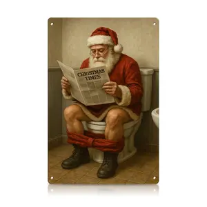 1pc 20×30 cm / 8×12 inch Funny Santa Bathroom Tin Sign – Christmas Decorations & Christmas Gift Ideas – Vintage Christmas Decor Metal Wall Art for Home, Bathroom, Bar & Holiday Spaces