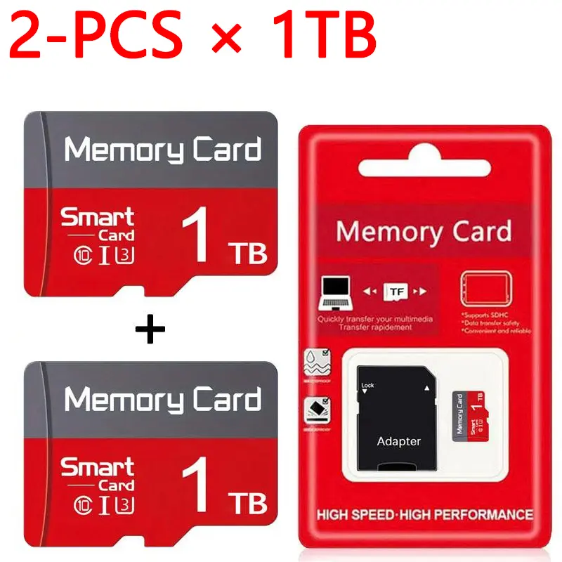 2PCS × 1TB sd memory card, Microsdxc Card, micro tf Sd Cards, sd card, micro sd card, durable with adapter. Suitable for tablets, cameras, mobile phones, PC, laptops, car audio, dashcams and surveillance cameras to safely store all files