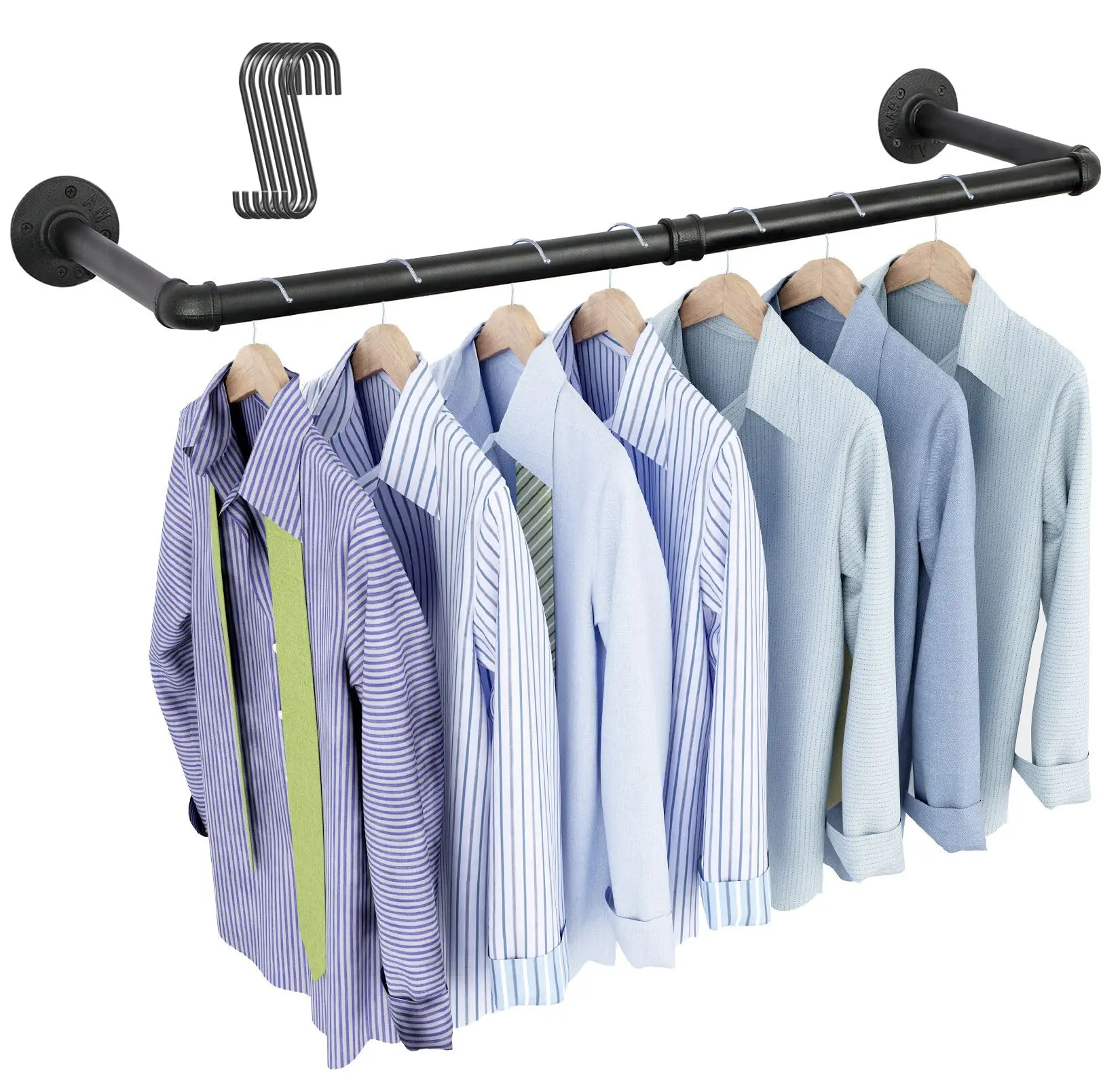 Industrial Pipe Clothing Rack 38.4", Heavy Duty Detachable Wall Mounted Clothes Rack Black Iron Garment Bar, Multi-purpose Hanging Rod for Closet Storage