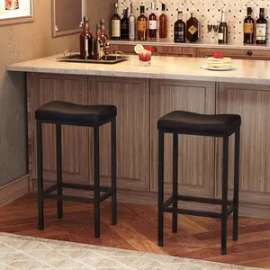 HOOBRO Bar Stools, Set of 2 Bar Chairs, Counter Height Stools, Saddle Stools with Curved Surface, Kitchen Stools, 24.8 Inches, 2.4" Thick Upholstery, for Kitchen, Dining Room, Cafe Black#SpringSale #BigSpringSale