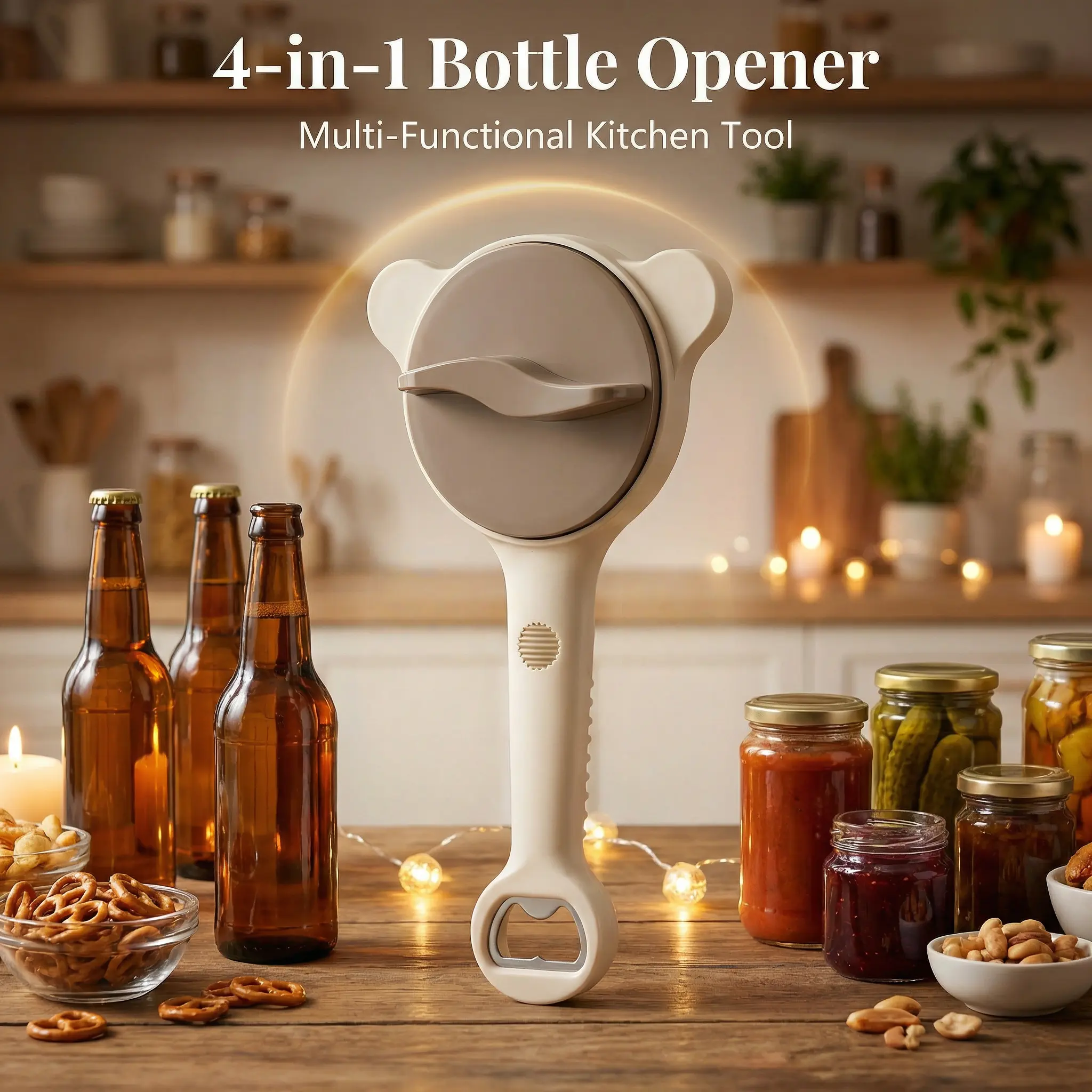 Upgraded 4-in-1 Jar & Bottle Opener with Magnetic Stainless Steel Can Opener – Adjustable Grip (1-3.5"), Extra-Long Ergonomic Handle for Easy Opening – Ideal for Seniors & Weak Hands, Kitchen, Utensils, Jar Opener, Multi-Function