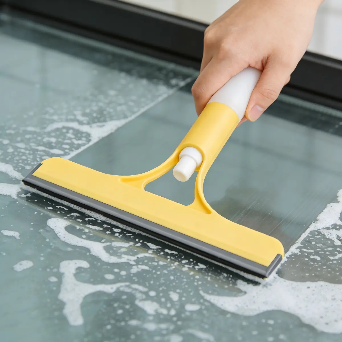3-in-1 Spray Glass Cleaner Squeegee - Window & Mirror Scrubber with Built-in Spray, Streak-Free & Lint-Free, White & Yellow for Home Use cleaning tools deep