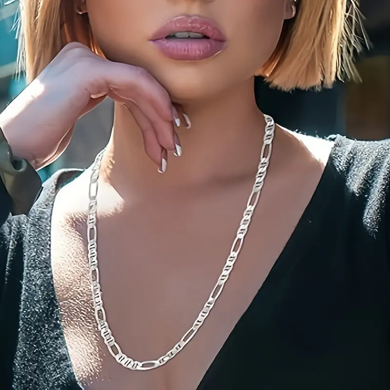 925 Sterling Silver Figaro Chain Necklace - Hypoallergenic, Lead-Free, Nickel-Free, Mirror Finish, Simple Look, Italian Crafted, Gift-Friendly for Valentine's Day, Anniversary Gifts